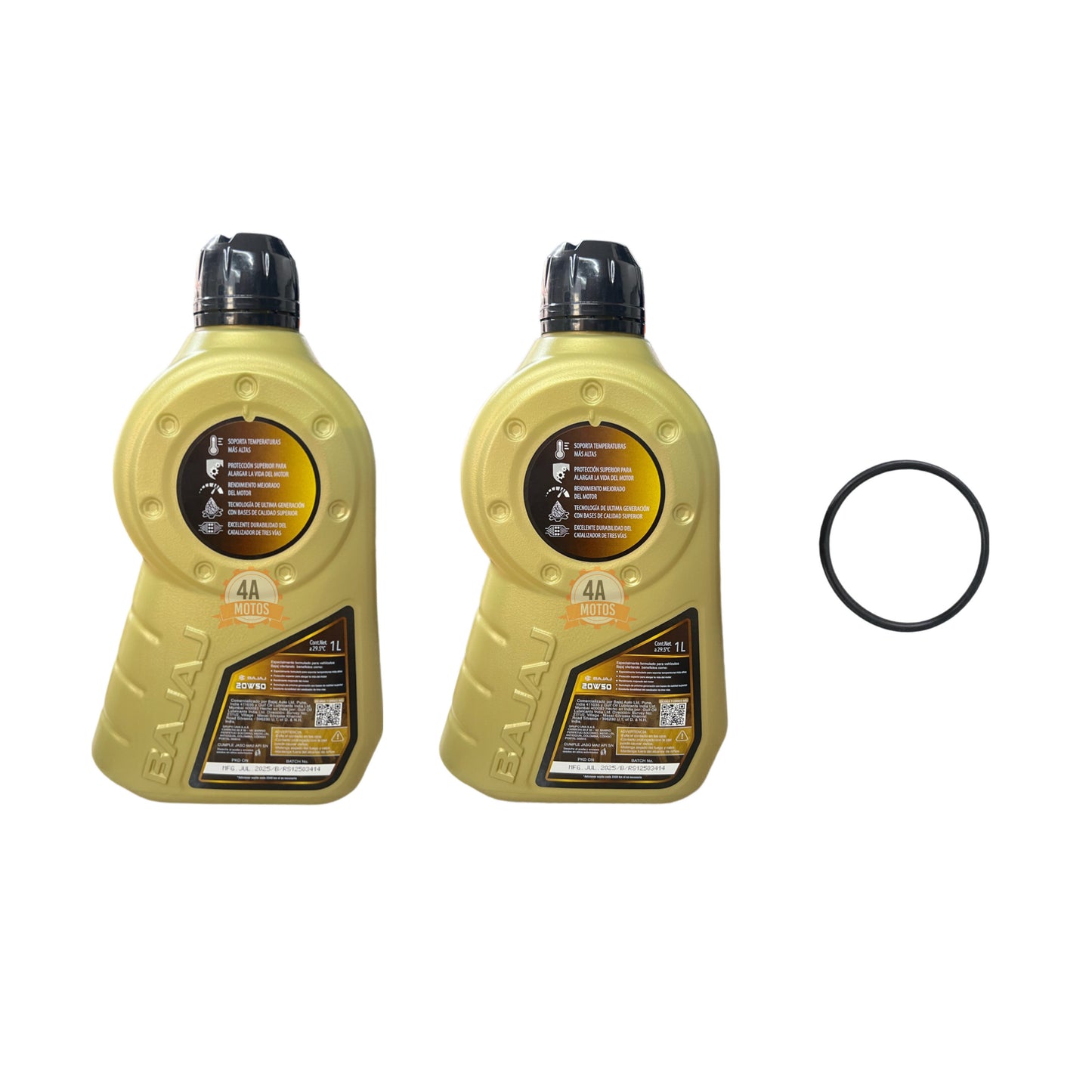 Aceite Bajaj 20w50 1 Litro Dorado Combo *2 + Oring Aceite