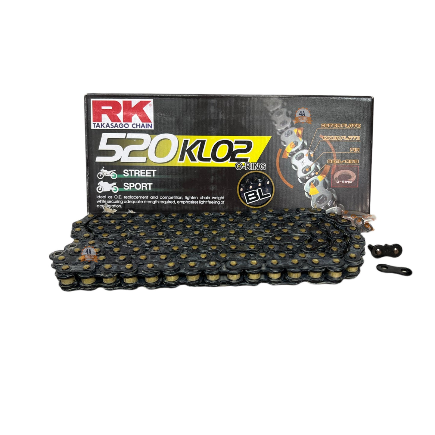 Cadena Rk Negra 520 Klo2 X 124 Bicolor Buje Dorado