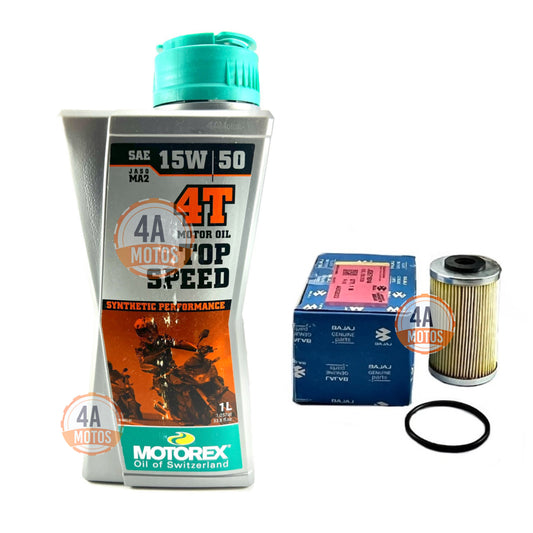 Aceite Motorex Top Speed 15w50 + Filtro Aceite Bajaj + Oring