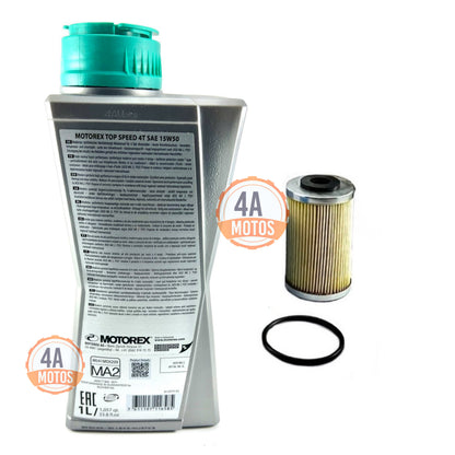 Aceite Motorex Top Speed 15w50 + Filtro Aceite Bajaj + Oring